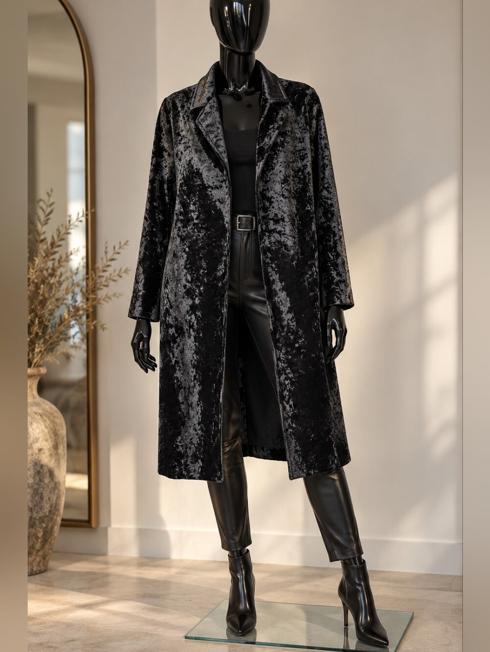 Uchuu Black Crushed Velvet Overcoat